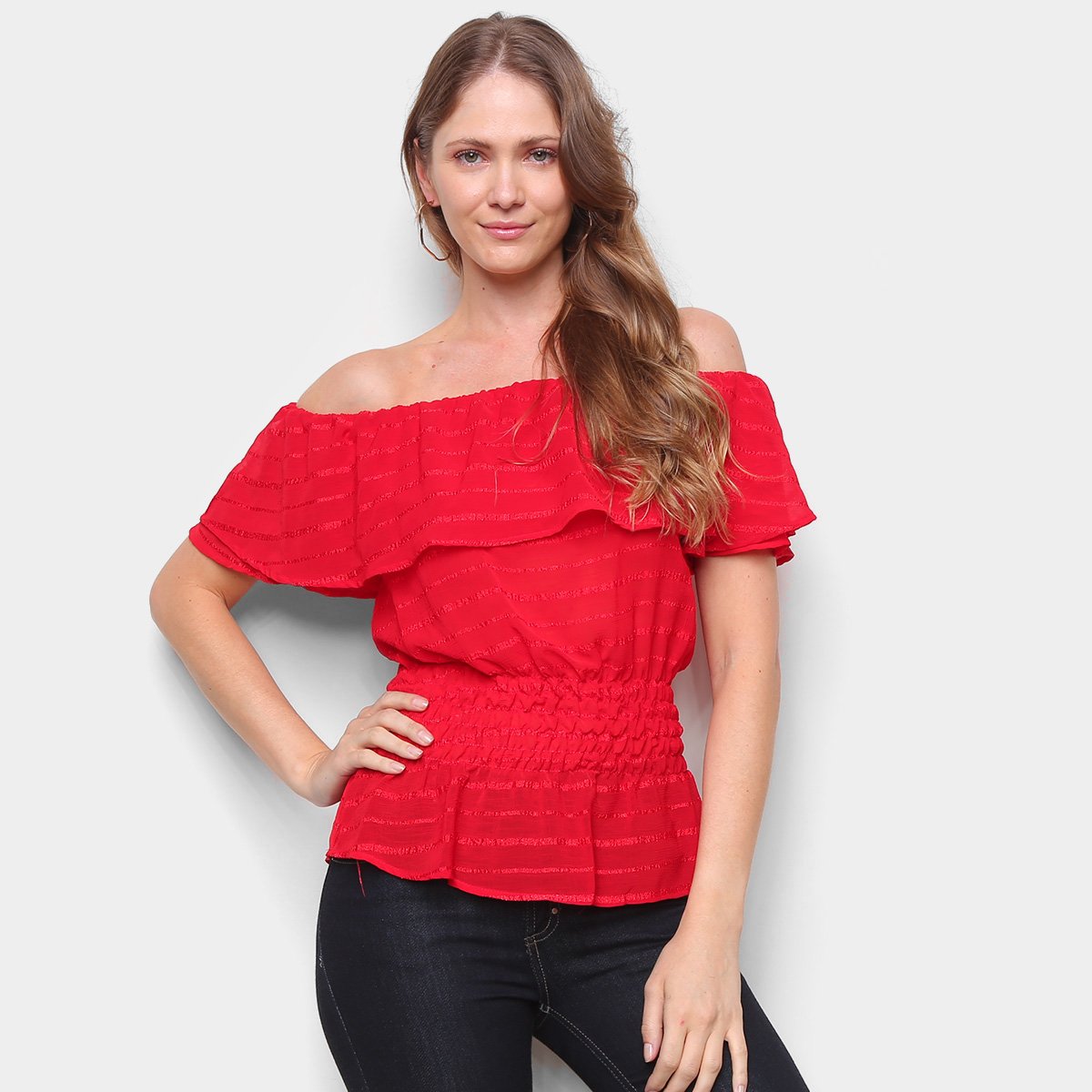 Blusa Eagle Rock Ombro A Ombro Babado Feminina - Vermelho Menor preço em Blusa Eagle Rock Ombro A Ombro Babado Feminina - Vermelho