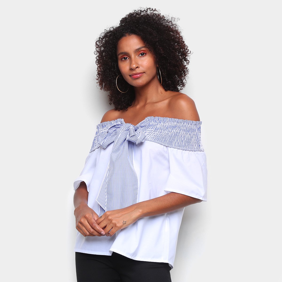 Blusa Eagle Rock Ombro a Ombro Laço Frontal Feminina - Branco Menor preço em Blusa Eagle Rock Ombro a Ombro Laço Frontal Feminina - Branco