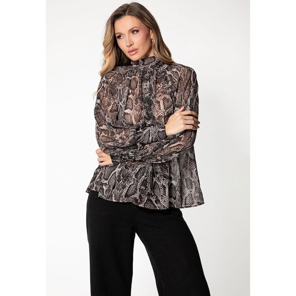 Blusa Eco Manga Longa Laço Animal Print