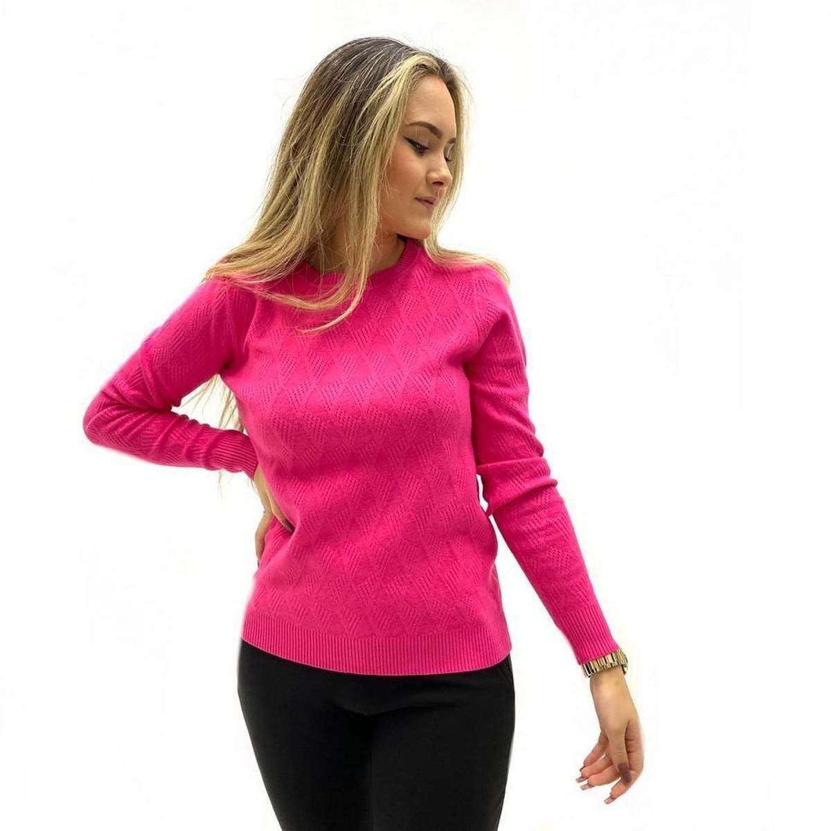 BLUSA FACINELLI LÃ TRICOT GOLA REDONDA FEMININA - Pink Menor preço em BLUSA FACINELLI LÃ TRICOT GOLA REDONDA FEMININA - Pink