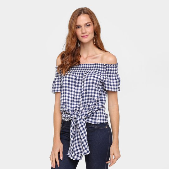 Blusa Facinelli Ombro a Ombro Vichy Feminina - Azul