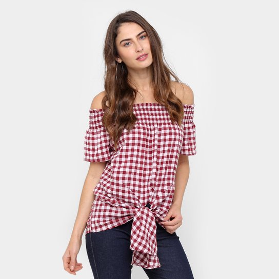 Blusa Facinelli Ombro a Ombro Vichy Feminina - Vermelho