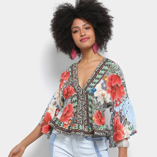 Blusa Farm Bata Pavão Do Oriente Feminina - Azul