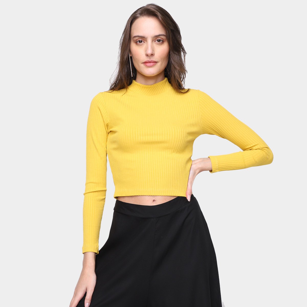 Blusa Farm Lisa Manga Longa Feminina - Amarelo Menor preço em Blusa Farm Lisa Manga Longa Feminina - Amarelo
