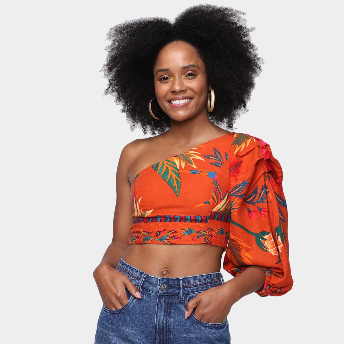 Blusa Farm Maxi Floral Feminina - Laranja Menor preço em Blusa Farm Maxi Floral Feminina - Laranja