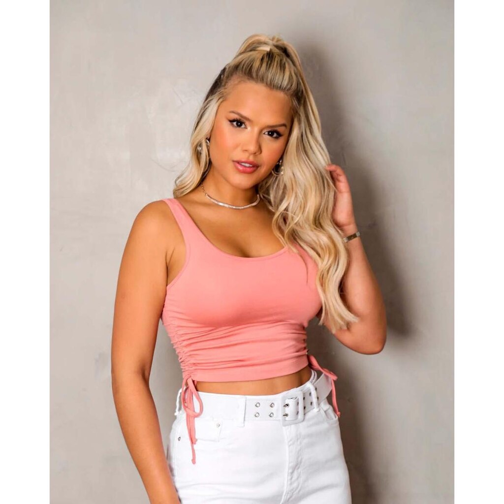 BLUSA FEM CROPPED VISCOLYCRA AMARRAÇÃO LATERAL 90086
 ROSA Consciência