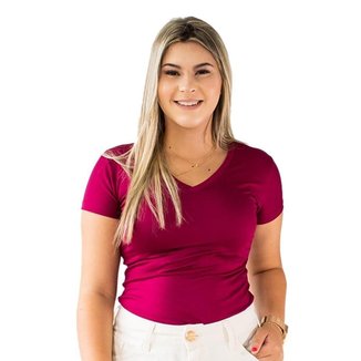 Blusa Feminina Básica Lisa Decote V Manga Curta Anticorpus