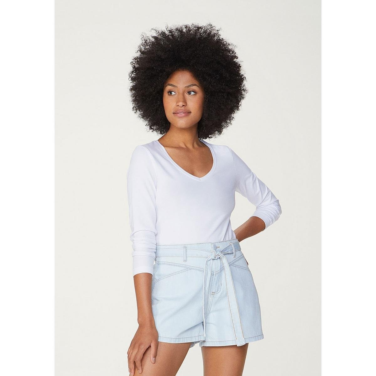 blusa feminina básica manga longa em algodão e elastano