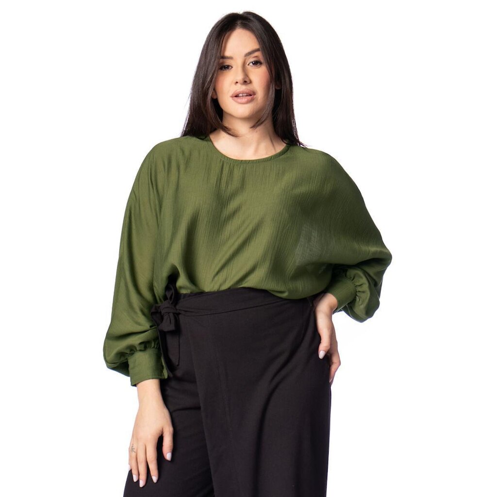 Blusa Feminina Biamar Ampla Manga Longa Verde Escuro