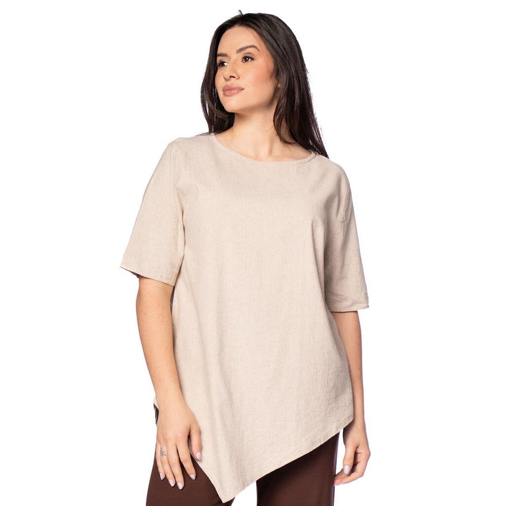 Blusa Feminina Biamar Barra Assimétrica Bege Claro