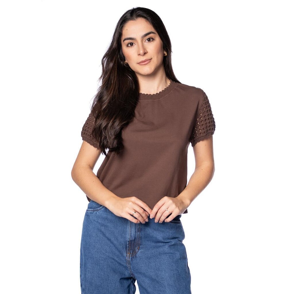 Blusa Feminina Biamar Tricot Ponto X Manga Curta