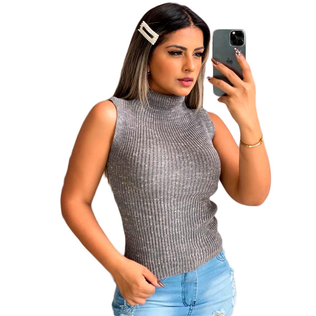 BLUSA FEMININA CACHARREL GARRAFINHA TRICÔ REGATA GOLA ALTA - Pink Menor preço em BLUSA FEMININA CACHARREL GARRAFINHA TRICÔ REGATA GOLA ALTA - Pink