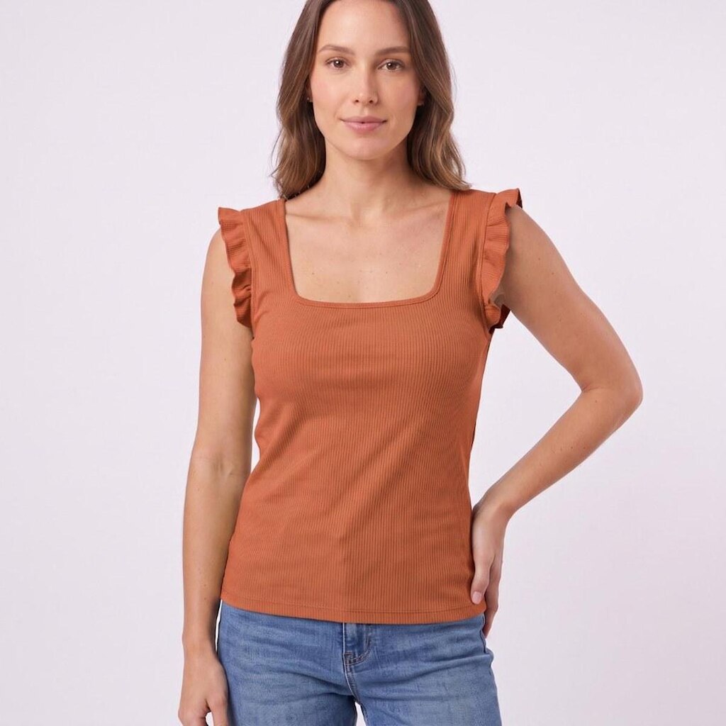 Blusa Feminina Canelada com Babados Lecimar