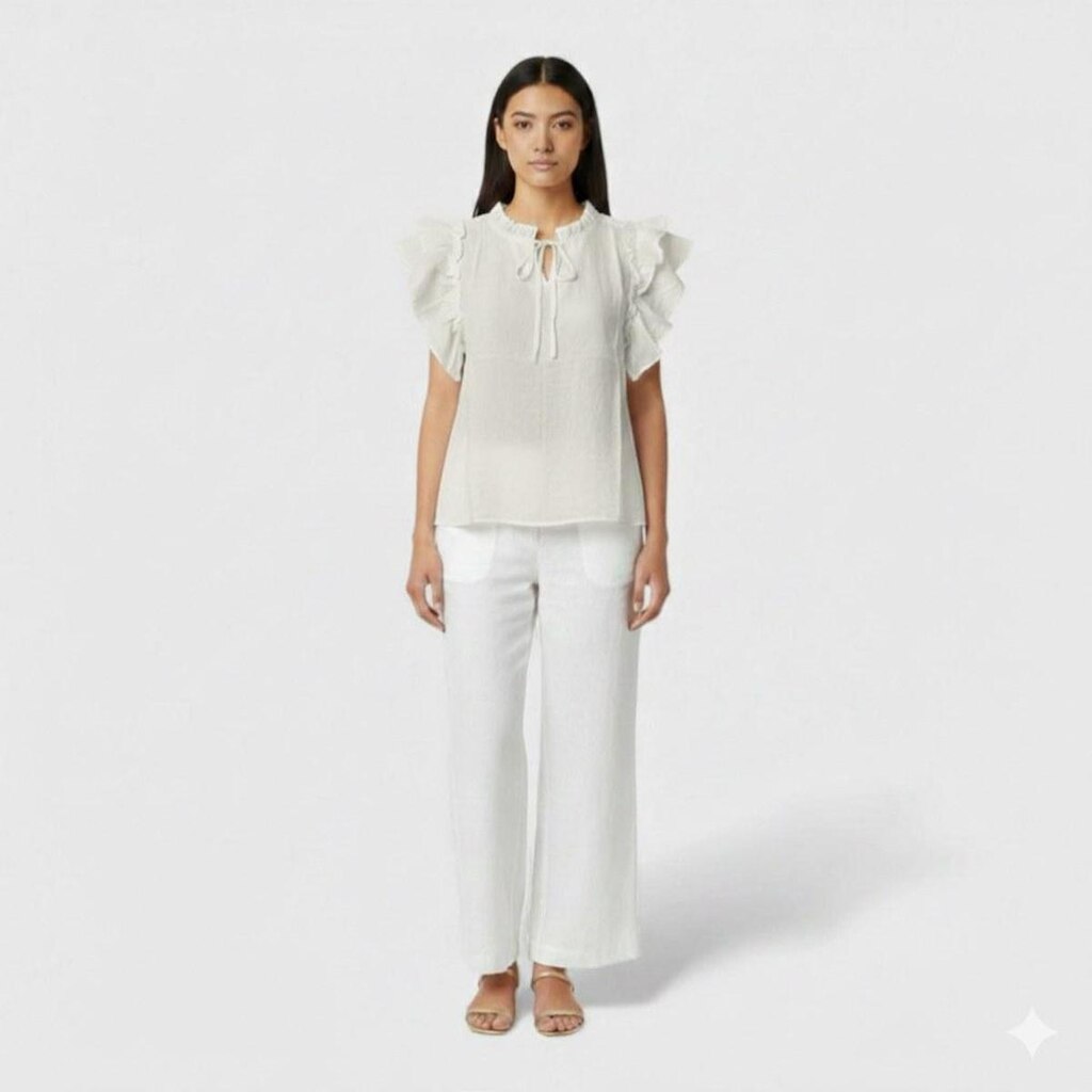 Blusa Feminina Casual Chic Viscose Babado Gola