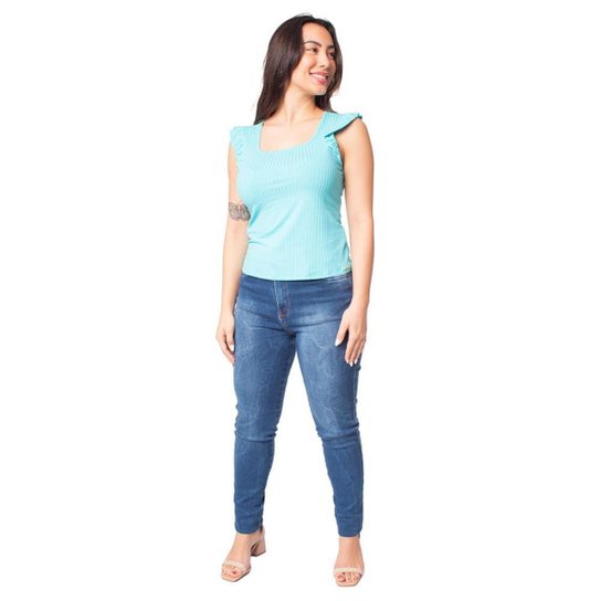 Blusa Feminina Cativa Canelada com Babados Preto Zattini