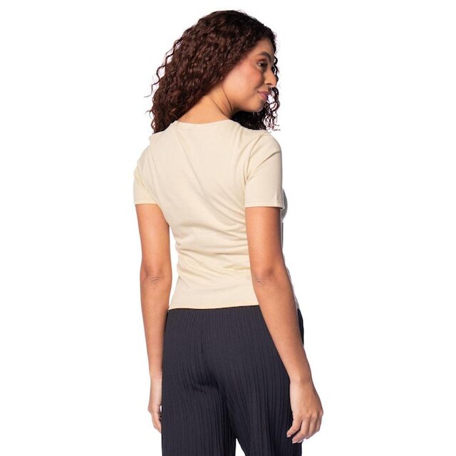 Blusa Feminina Cativa Estampa Strass Algodão Bege/Laranja