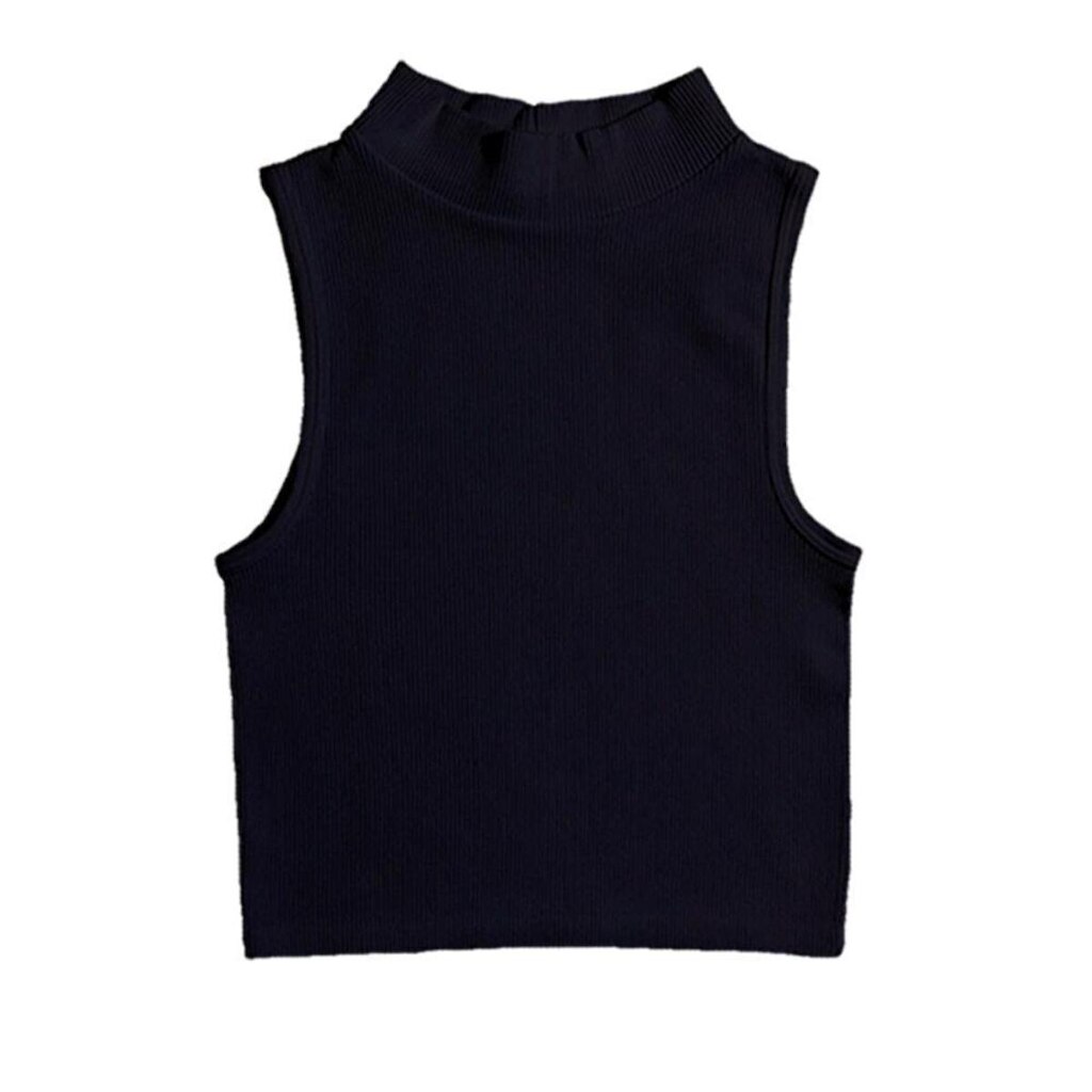 Blusa Feminina Cropped Canelado Gola Alta Sem Manga Cavado Regata