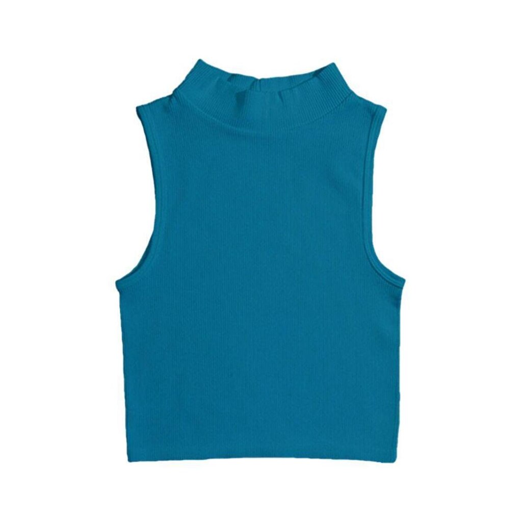Blusa Feminina Cropped Canelado Gola Alta Sem Manga Cavado Regata