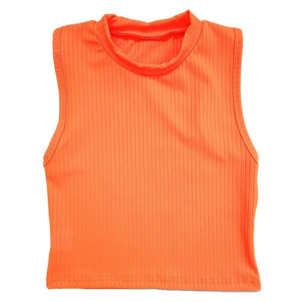 Blusa Feminina Cropped Canelado Gola Alta Sem Manga Cavado Regata