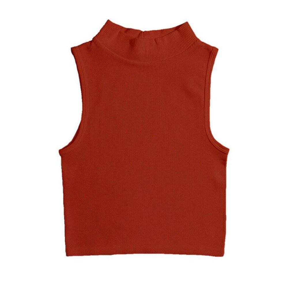 Blusa Feminina Cropped Canelado Gola Alta Sem Manga Cavado Regata