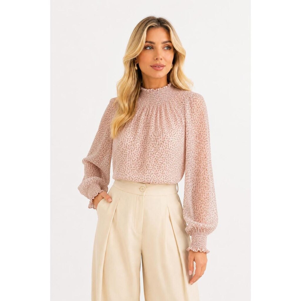 Blusa Feminina D Bell Outlet Fashion Chiffon Floral Rosa