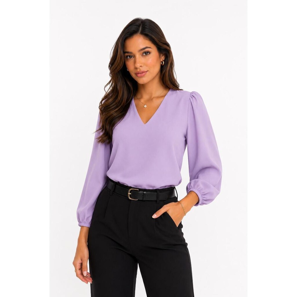 Blusa Feminina D Bell Outlet Fashion Gola V Lilás