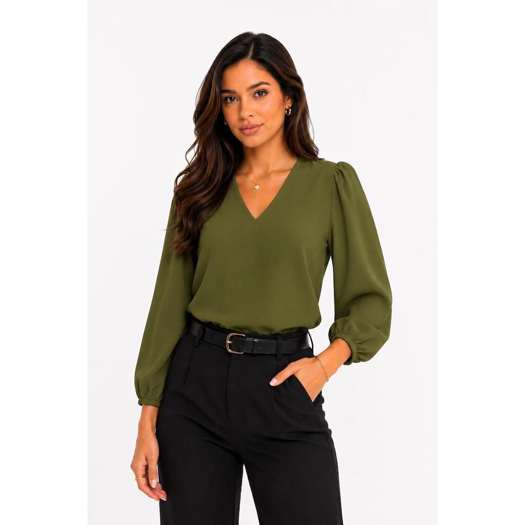 Blusa Feminina D Bell Outlet Fashion Gola V Verde Oliva