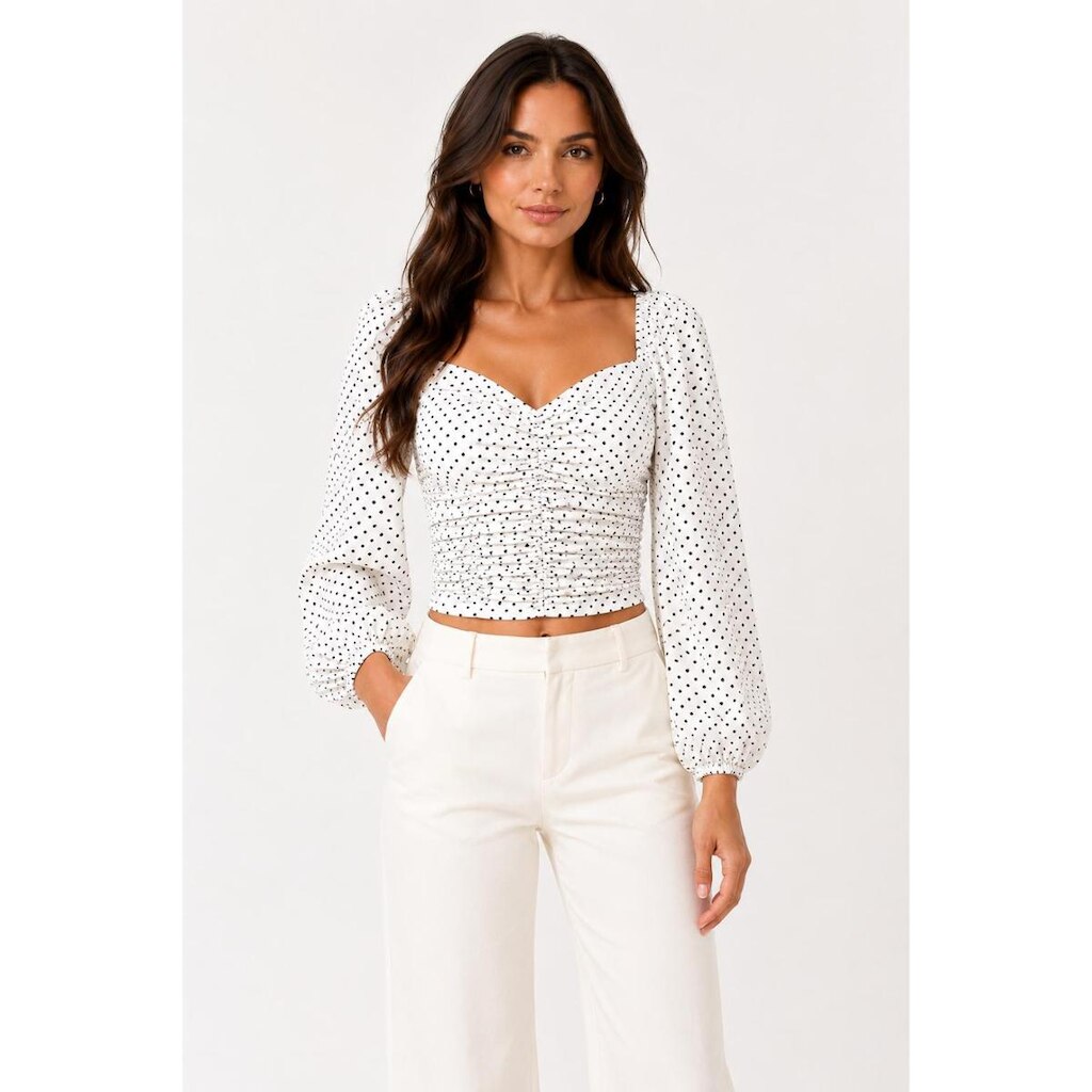 Blusa Feminina D Bell Outlet Fashion Lastéx Poá Branco