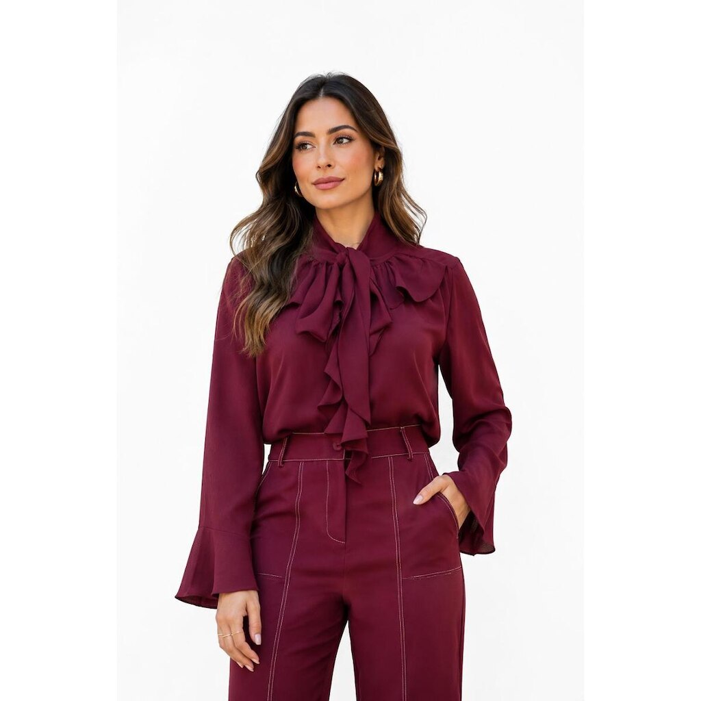 Blusa Feminina D Bell Outlet Fashion Romântica Chiffon Vinho