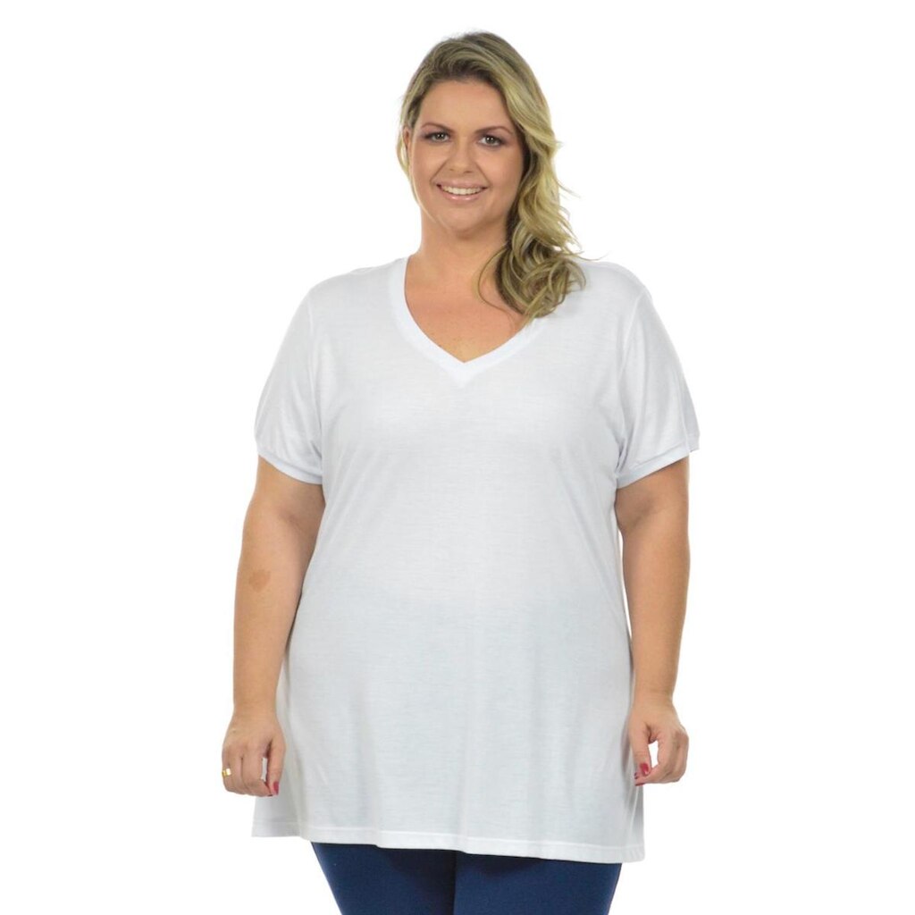 Blusa feminina decote v malha fria plus size fenomenal(sem elasticidade) Laranja 56