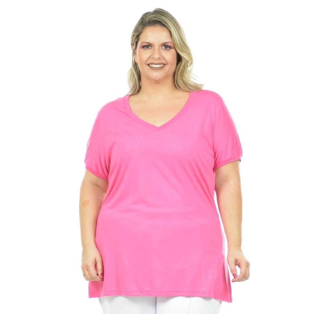 Blusa feminina decote v malha fria plus size fenomenal(sem elasticidade) Laranja 56