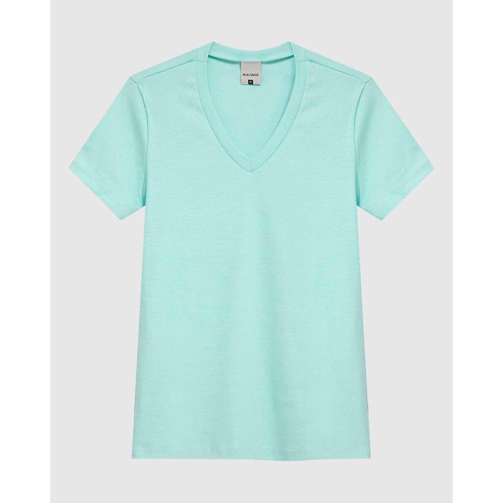 Blusa Feminina Decote V Manga Curta Em Malha Algodão Texturizada