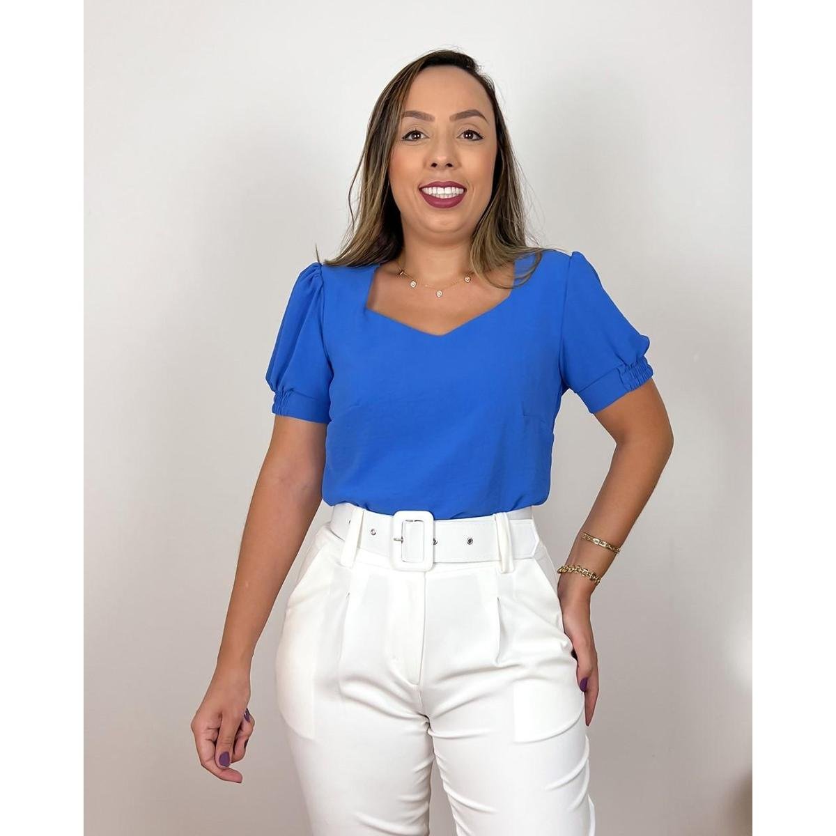 Uniformes Camisa Feminina Crepe Blusa Feminina Decote V Manga