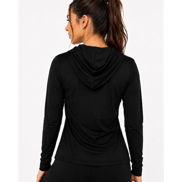 Blusa Feminina Esportiva Fitness com Capuz Proteção UV Manga Longa Tecido Premium Secagem Rápida