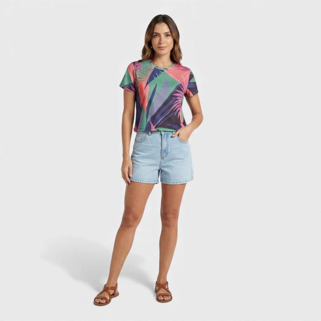 Blusa feminina estampada com manga curta
