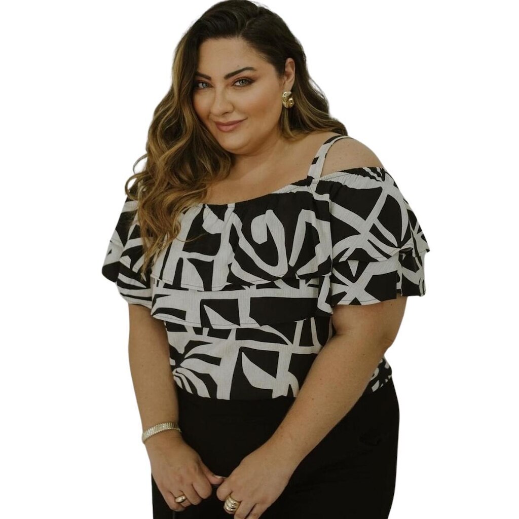 Blusa Feminina Estampada Ombro a Ombro Plus Size Maya Viscose Arruaça