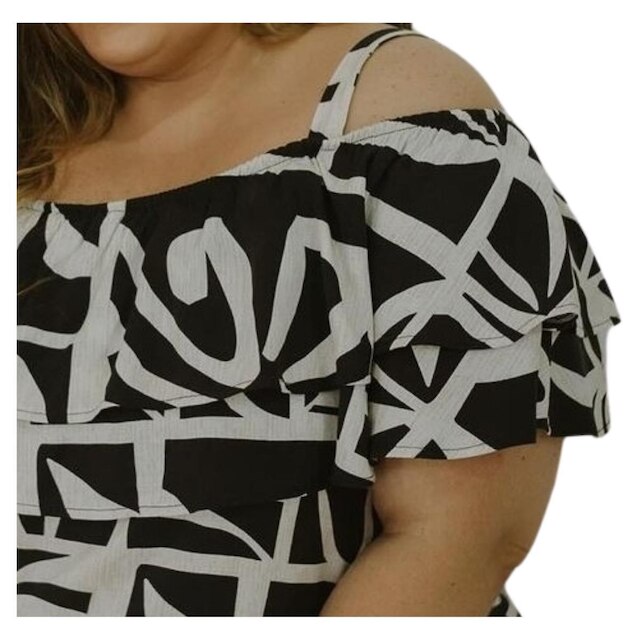 Blusa Feminina Estampada Ombro a Ombro Plus Size Maya Viscose Arruaça
