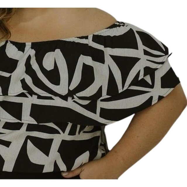 Blusa Feminina Estampada Ombro a Ombro Plus Size Maya Viscose Arruaça