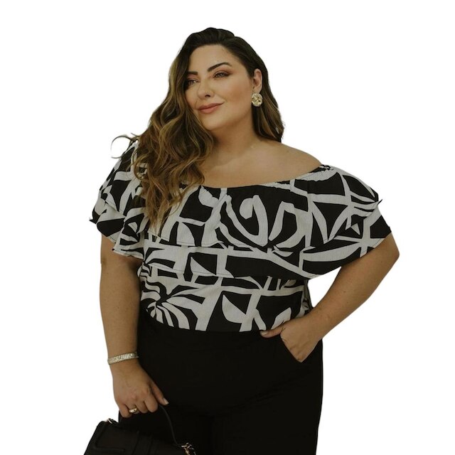 Blusa Feminina Estampada Ombro a Ombro Plus Size Maya Viscose Arruaça