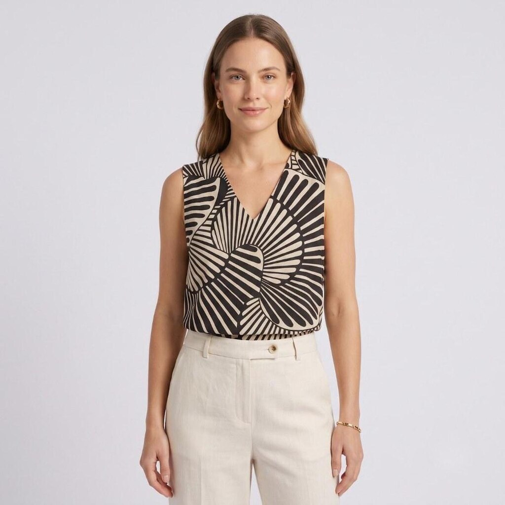 Blusa Feminina Estampada Sem Mangas com Decote V Lecimar
