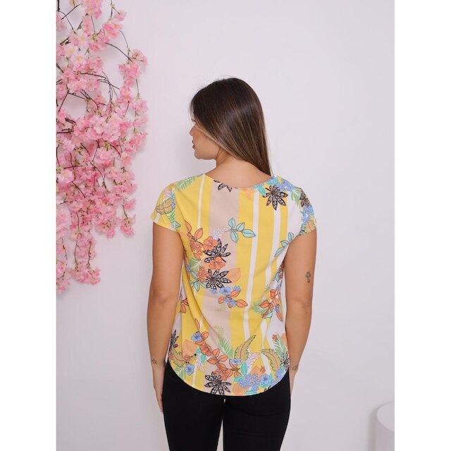 Blusa Feminina Estampada Top Manga Curta Com Botões Frontais Tendência Coleção Verão Premium