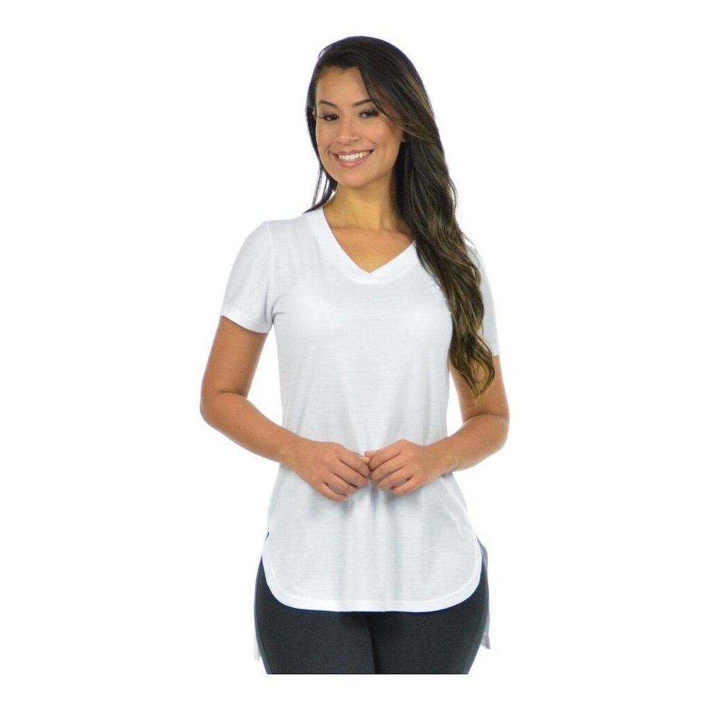 Blusa Feminina Gola V Longa Camiseta Babylook Mullet