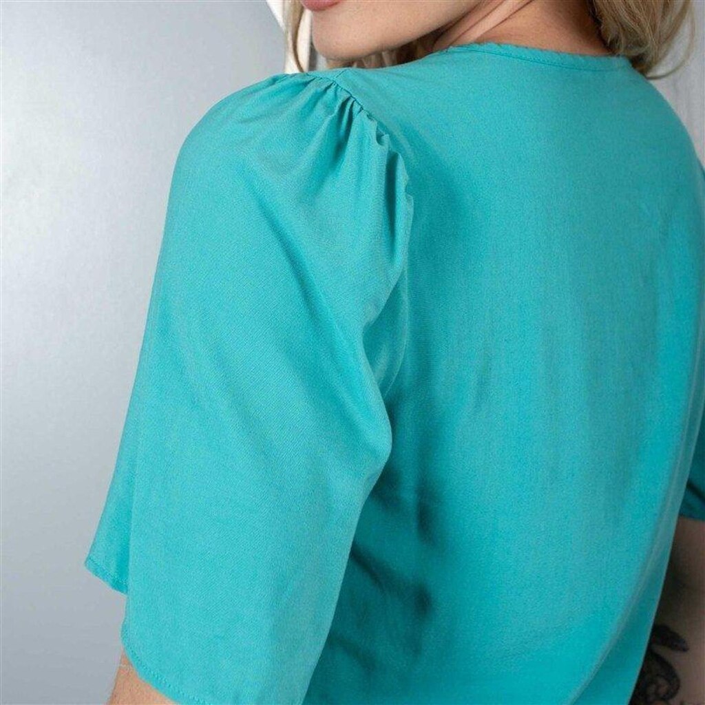 Blusa Feminina Gola V Manga Curta Franzida Confortável Casual Leve