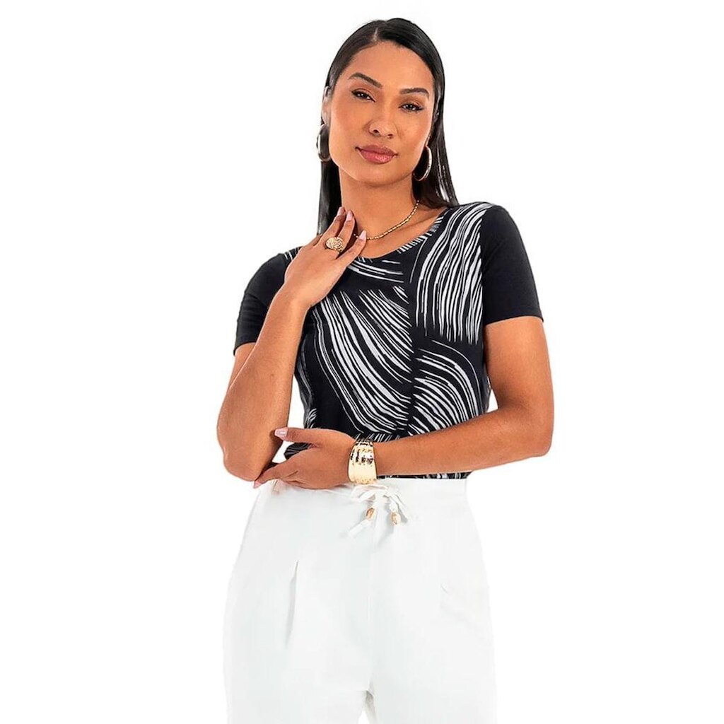 Blusa Feminina Habana Estampa Rotativa Preto/Branco