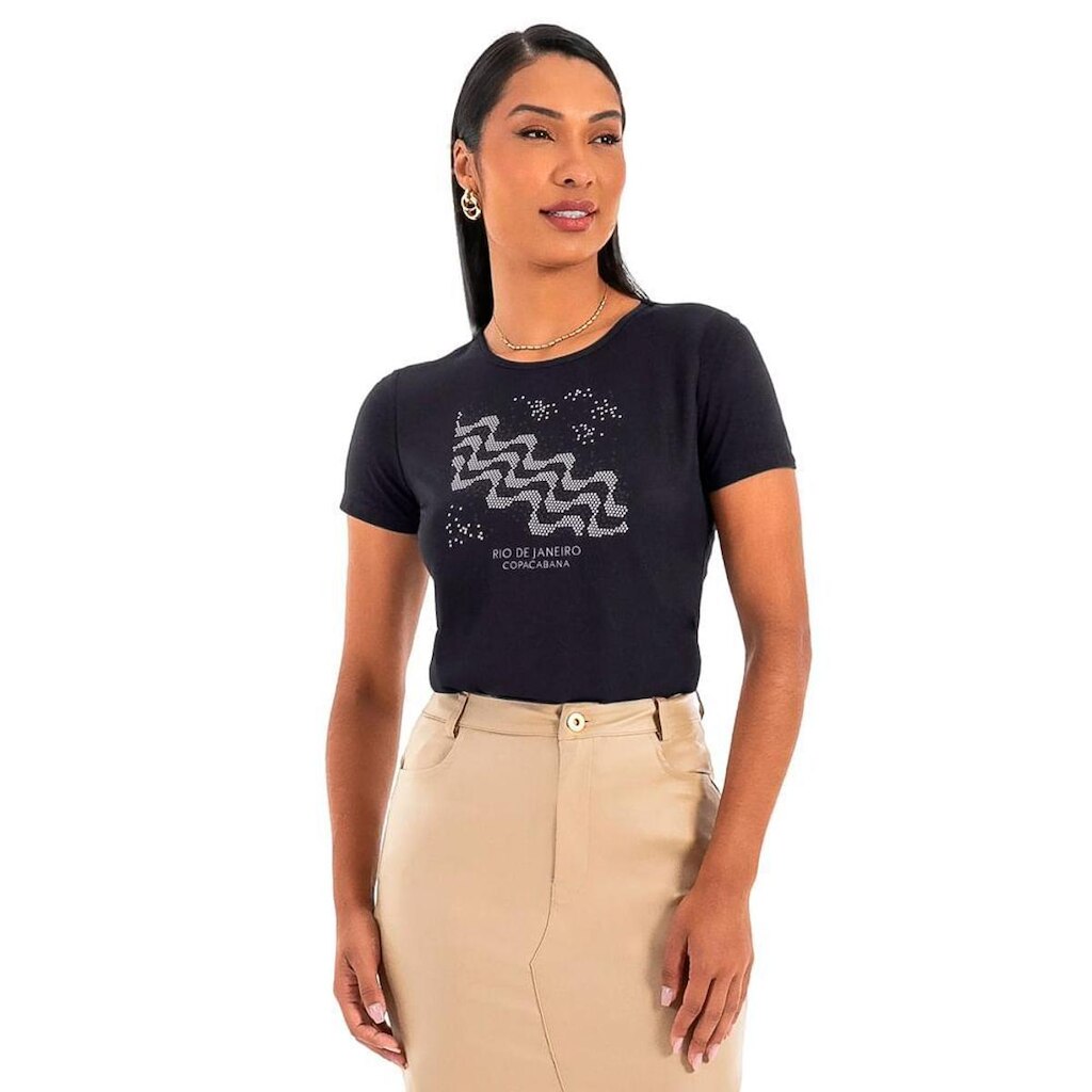 Blusa Feminina Habana Gola Careca Copacabana Preta
