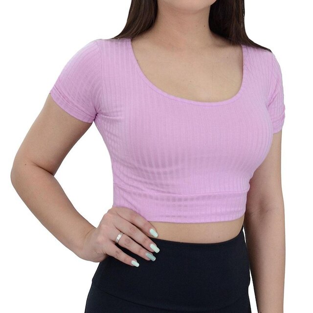 Blusa Feminina Hirlogs Cropped Canelado Rosa - 2727