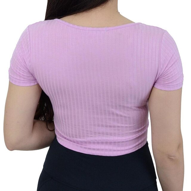 Blusa Feminina Hirlogs Cropped Canelado Rosa - 2727