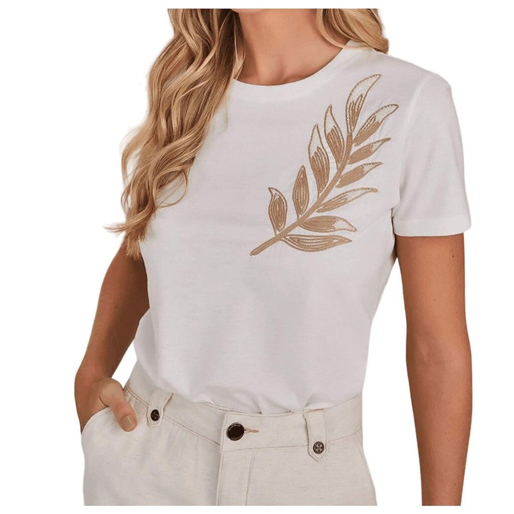Blusa Feminina Lado Avesso Bordado Branco Palha - L12556
