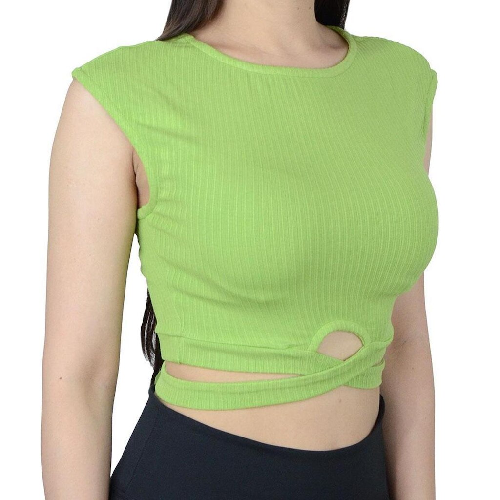 Blusa Feminina Lado Avesso Cropped Canelado Verde - L120459