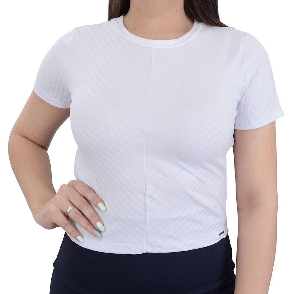 Blusa Feminina Lunender Canelada Cropped Branca - 0046